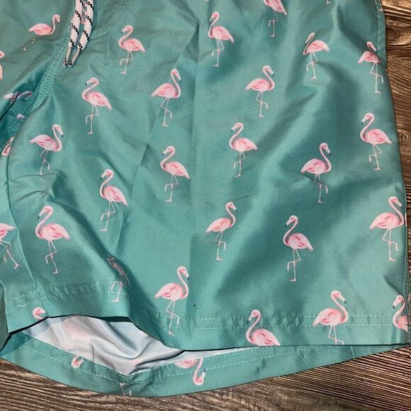 Mens Teal Swimming Trunks Quick-Dry Flamingo  Swim Shorts. Size Medium. 2 - Picture 2 of 7
